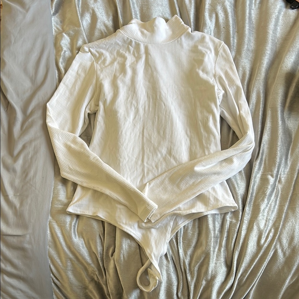 Cream Asymmetrical Long Sleeve Polo Bodysuit